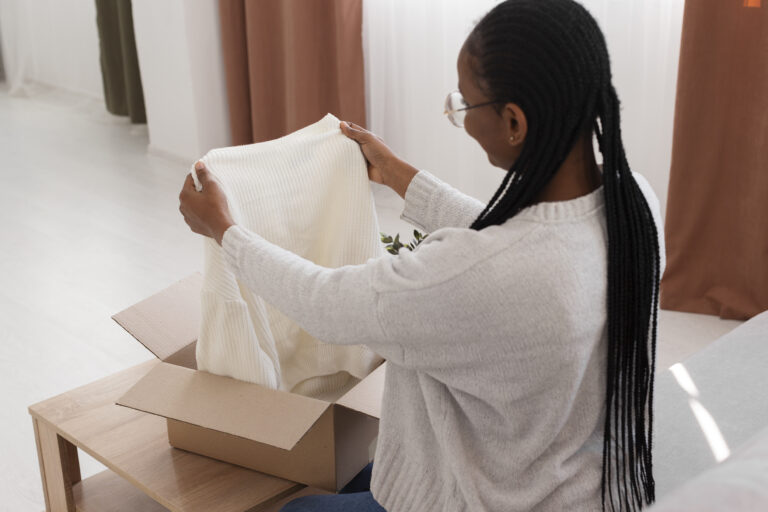 happy client with their box delivered